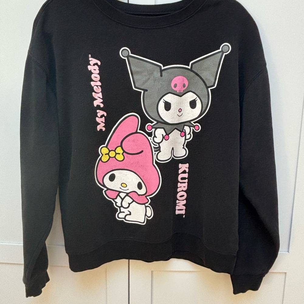 Vintage Sanrio Black Crewneck sweatshirt with Kuromi and My Melody size L